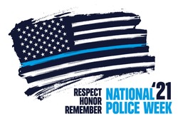 National Police Week banner vector template. Celebrated annual in United States in May. Thin blue line  flag. Officers Memorial Day. Illustration for poster, card, banner. 
