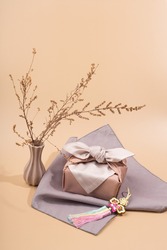Korean traditional wrapping cloth packaging. furoshiki packaging gift box