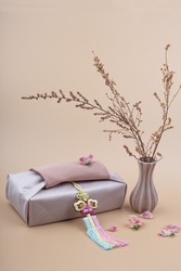 Korean traditional wrapping cloth packaging. furoshiki packaging gift box