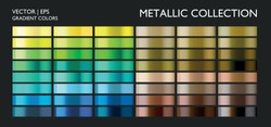 Color collection. Metallic blue, green, yellow, olive, brown, bronze colorful palette set. Gradient background template for screen, mobile, banner, label, tag, packaging, print. 