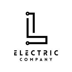 Technology vector Logotype forming the letter L. Minimal design electric circuit board logo.
