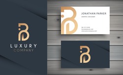 Luxury vector logotype with business card template. Premium letter B logo with golden design. Elegant corporate identity.