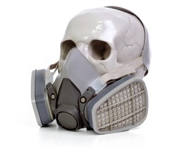 Gas mask and skull a on white background.