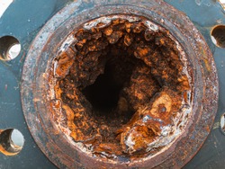 Water pipe clogged.Very Old Corroded and Blocked Steel Household Pipes.old  pipe built up layer of corrosion.Use as illustration for presentation.
