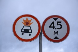 A Transportation Of Explosives And Flammable Substances Is Forbidden - Road Sign