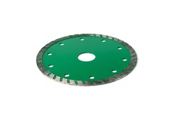 Green diamond disc for concrete, stone and tile cutting isolated on white background.