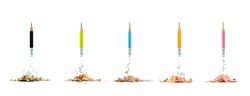 Ideas, Creativity and business competition with Pencils in the form of a rocket on white background