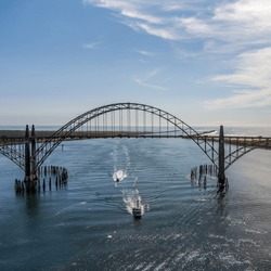 Aerial View of Yaquina Bay Bridge in Florence Oregon