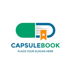 Capsule book vector logo template. This design use medical and education symbol. Suitable for healthy.