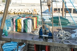 fish containers on a fishing vessel