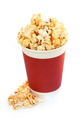 Popcorn bucket on white background