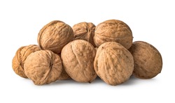 Heap of walnuts isolated on a white background