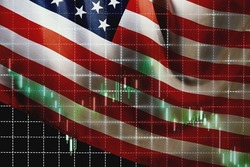 USA flag on background with stock market graph, Forex trading and investment concept