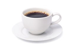 White cup of black coffee isolated on white background with clipping path