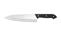 A new Chef's kitchen knife with black handle isolated on white background with clipping path