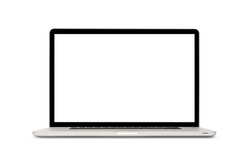 Front view of modern laptop with blank screen, aluminum body material, isolated on white background. Clipping path