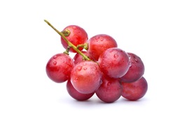 Red grape with water drops  isolated on white background.