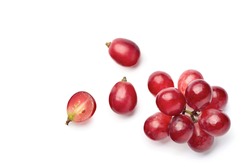 Flat lay (top view) of red grape on white background.