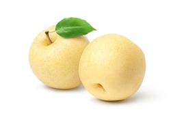 Pair of Chinese pears isolated on white background. Clipping path.
