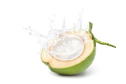 Coconut juice splashing isolated on white background.