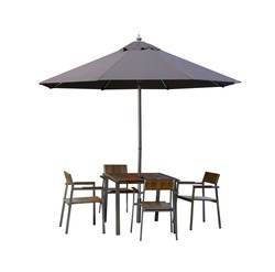 Set of modern chair and table with outdoor patio umbrella, isolate on white background