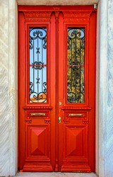 Traditional colorful red door, Athens, Greece, Europe