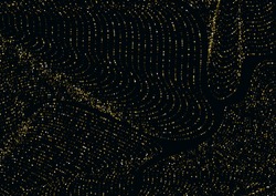 Golden striped luxurious glitter background of round confetti particles. Perfect festive overlay template Vector Illustration. Gold topographic lines map on a black luxury background.
