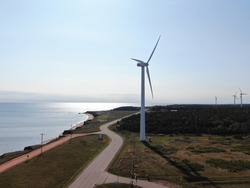 Aerial views of the windmills at North Cape, Prince Edward Island