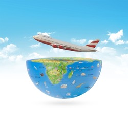 international civil aviation day, world civil aviation day, civil aviation day,airplane is on half Earth