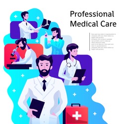 Medical health care professionals colorful abstract composition poster with male and female physicians doctors radiologists vector illustration 