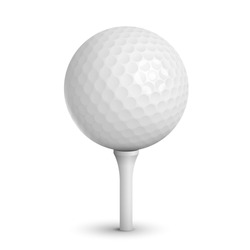 Golf ball on white tee realistic vector illustration isolated