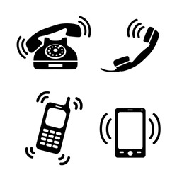 Collection of ringing classic telephone mobile and smart phone isolated vector illustration
