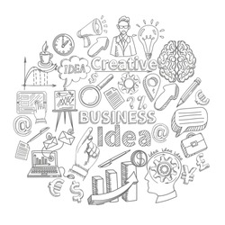 Creative business idea concept with sketch creativity decorative icons set vector illustration