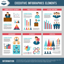 Executive infographics set with management human resources and charts vector illustration