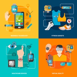 Smart technology set for healthcare fitness virtual reality wearable technology vector illustration