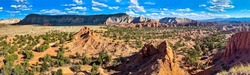 Panorama of the desert canyon valley. Canyon desert panoramic landscape. Canyon desert panorama. Desert canyon panorama