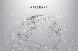 Abstract white and gray globe triangle geometry background and wallpaper. Global network connection, Social communications concept, Digital technology banner.
