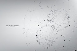 Abstract gray and white World Map Triangle Geometry Background and Wallpaper. Global network connection, Social communications concept, Digital technology banner.