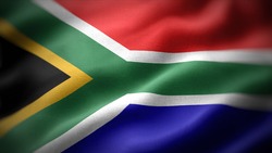 close up waving flag of South Africa. flag symbols of South Africa.
