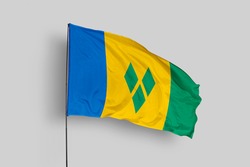 Saint Vincent flag isolated on white background with clipping path. close up waving flag of Saint Vincent. flag symbols of Saint Vincent. Saint Vincent flag frame with empty space for your text.
