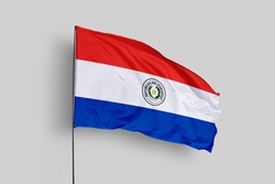 Paraguay flag isolated on white background with clipping path. close up waving flag of Paraguay. flag symbols of Paraguay. Paraguay flag frame with empty space for your text.