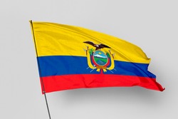 Ecuador flag isolated on white background. National symbol of Ecuador. Close up waving flag with clipping path.