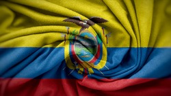 The national flag of Ecuador. Ecuador flag with fabric texture. Close up waving flag of Ecuador.