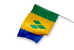 Saint Vincent flag isolated on white background. close up waving flag of Saint Vincent. flag symbols of Saint Vincent.