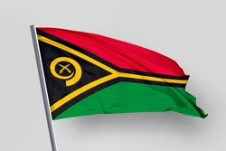 Vanuatu's flag is isolated on a white background. flag symbols of Vanuatu. close up of a Vanuatuan flag waving in the wind.