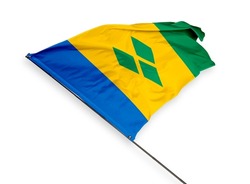 Saint Vincent's flag is isolated on a white background. flag symbols of Saint Vincent. close up of a Saint Vincent flag waving in the wind.
