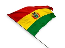 Bolivia's flag is isolated on a white background. flag symbols of Bolivia. close up of a Bolivian flag waving in the wind.