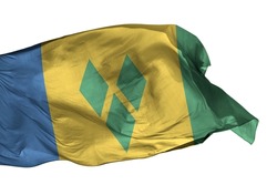 Saint Vincent flag isolated on white background. Close up waving flag of Saint Vincent. Flag of Saint Vincent.