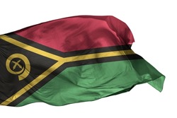 Vanuatu flag isolated on white background. Close up waving flag of Vanuatu. Flag of Vanuatuan.