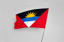 The Antigua and Barbuda flag is isolated on a white background with a clipping path. flag symbols of Antigua and Barbuda. flag frame with empty space for your text.